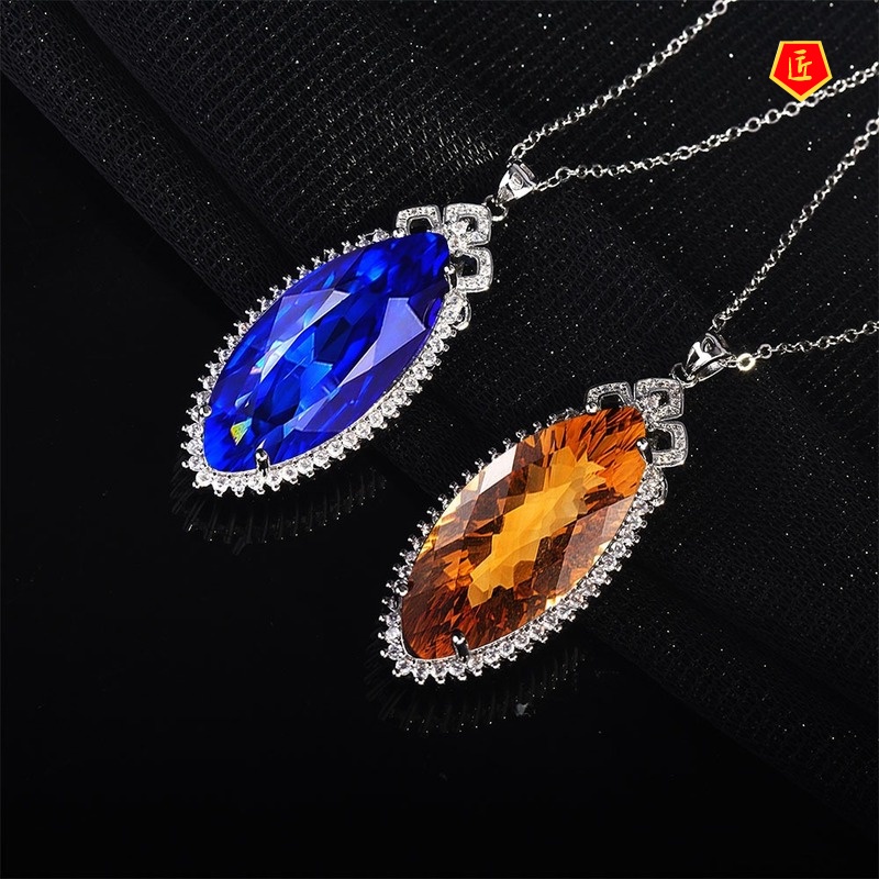 [Ready Stock]Luxury Necklace with Exaggerated Colored Gems Pendant