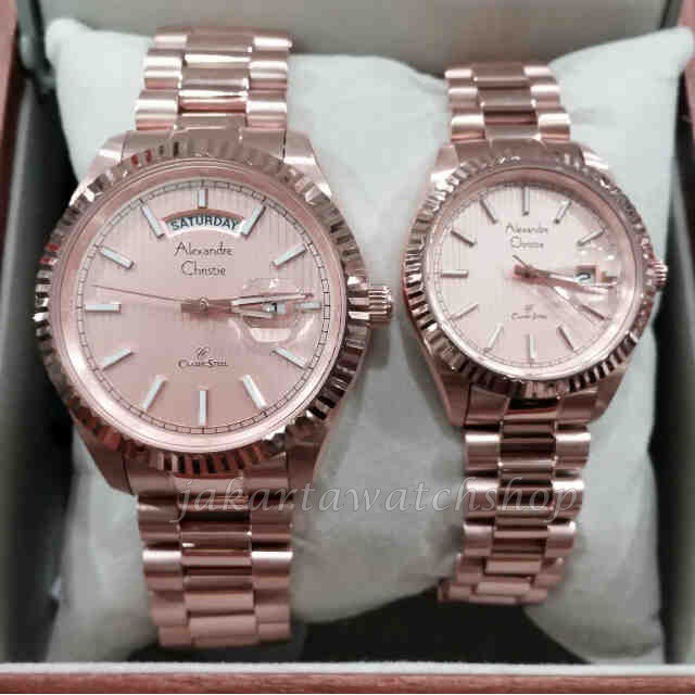 JAM COUPLE ALEXANDRE CHRISTIE AC 5004 PUTIH COMBI ROSEGOLD (ORIGINAL)