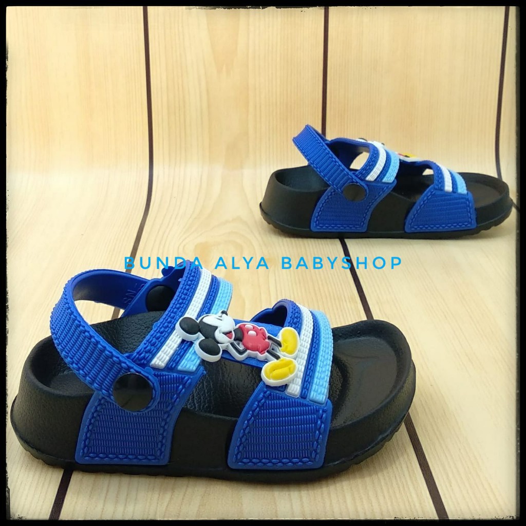 Sendal Anak Laki Laki Usia 6 Bulan 1 2 Tahun Kartun BIRU TUA - Sandal Anak Cowok Karet Anti Slip Anti Licin