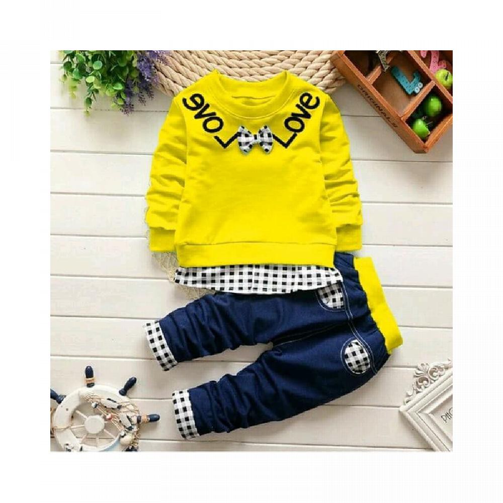 SETELAN BAJU CELANA ANAK COWO KUNING ABU  BIRU TOSKA  LOVING 