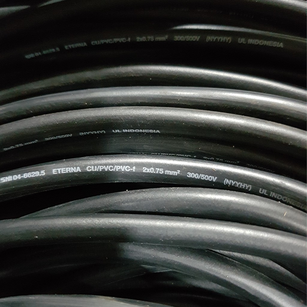 eterna nyyhy   nyy hy 2 x 0 75 mm   2x0 75 mm kabel listrik hitam serabut tembaga   ecer  