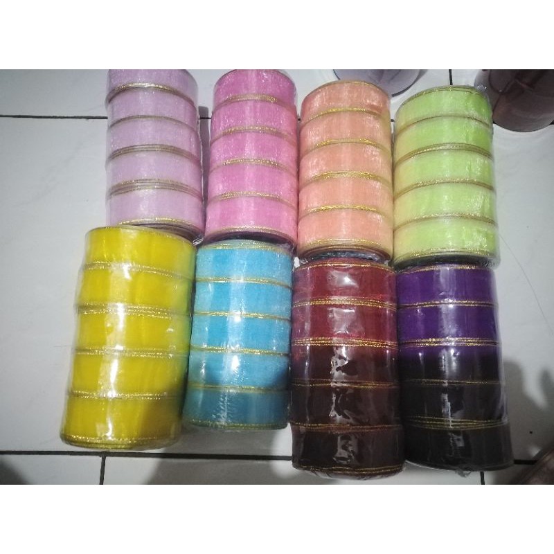 pita organdi organza  list emas 2.5 cm per rol hiasan parcel hampers lebaran idul fitri