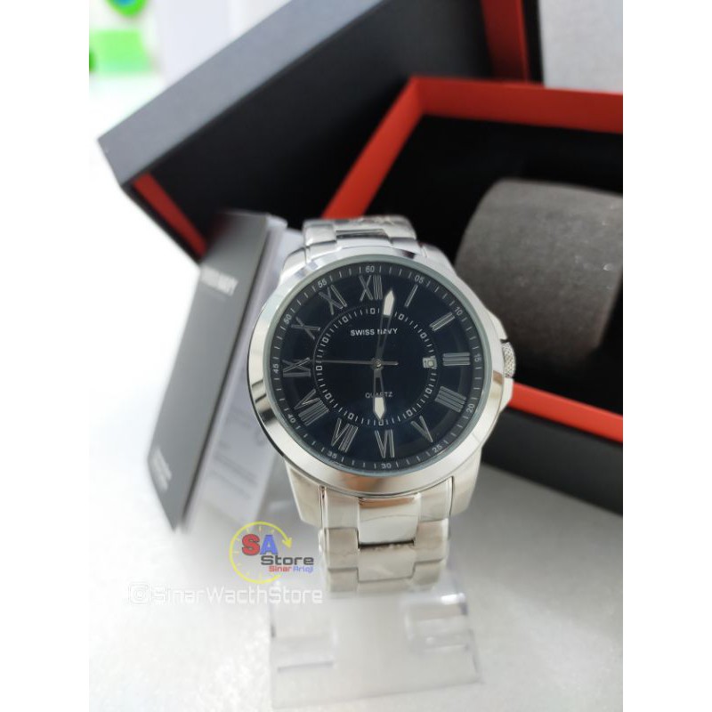 ( ORIGINAL ) Swiss Navy SN-8349 Jam tangan Stainless Steels Pria / Swiss / SN 8349