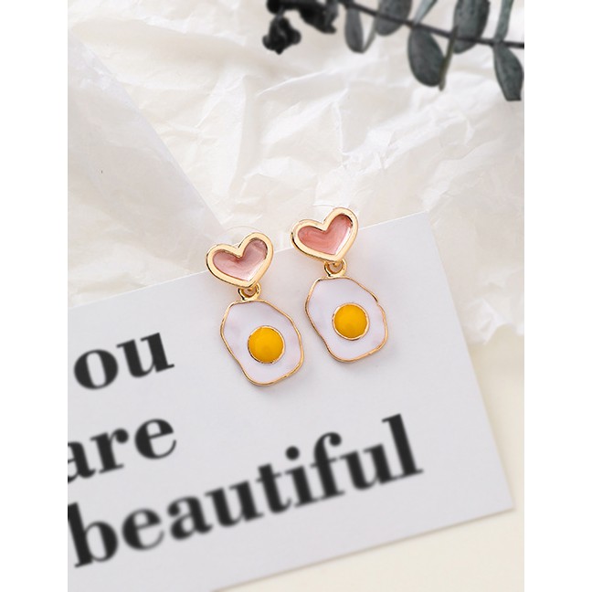 LRC Anting Tusuk Fashion 925 Silver Needle Poached Egg Heart Shaped Asymmetric Earrings F68147