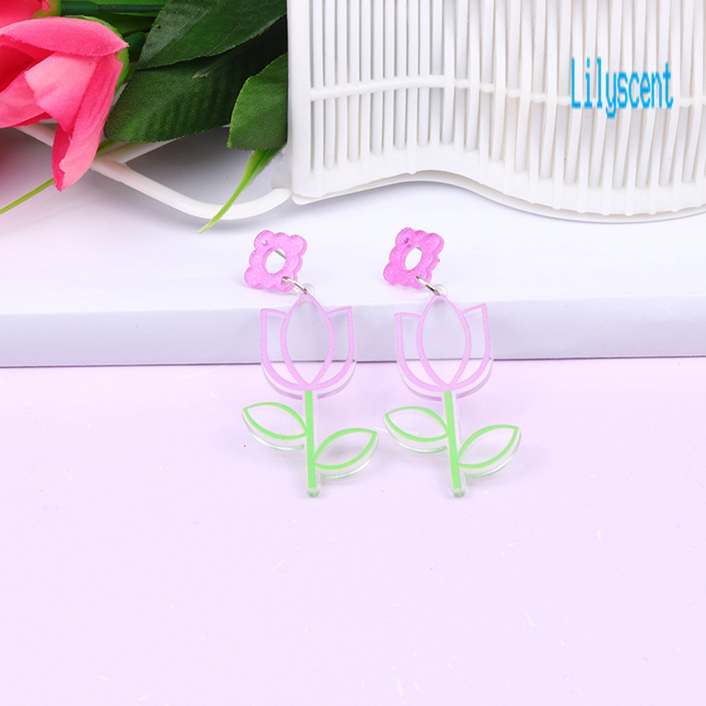 Ls 1 Pasang Anting Tusuk Gantung Desain Bunga Plum Hollow Out Untuk Wanita