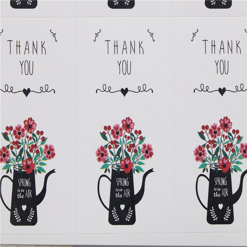 (Happy) 60pcs / Set Stiker Label Motif Tulisan Thank You + Bunga Untuk Dekorasi Kue / Hadiah