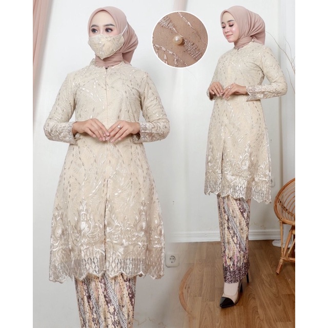 RB2 Set Kebaya Tunik Brukat Resleting Depan (XXL) Kebaya Modern Kebaya Wisuda Baju Kebaya Modern
