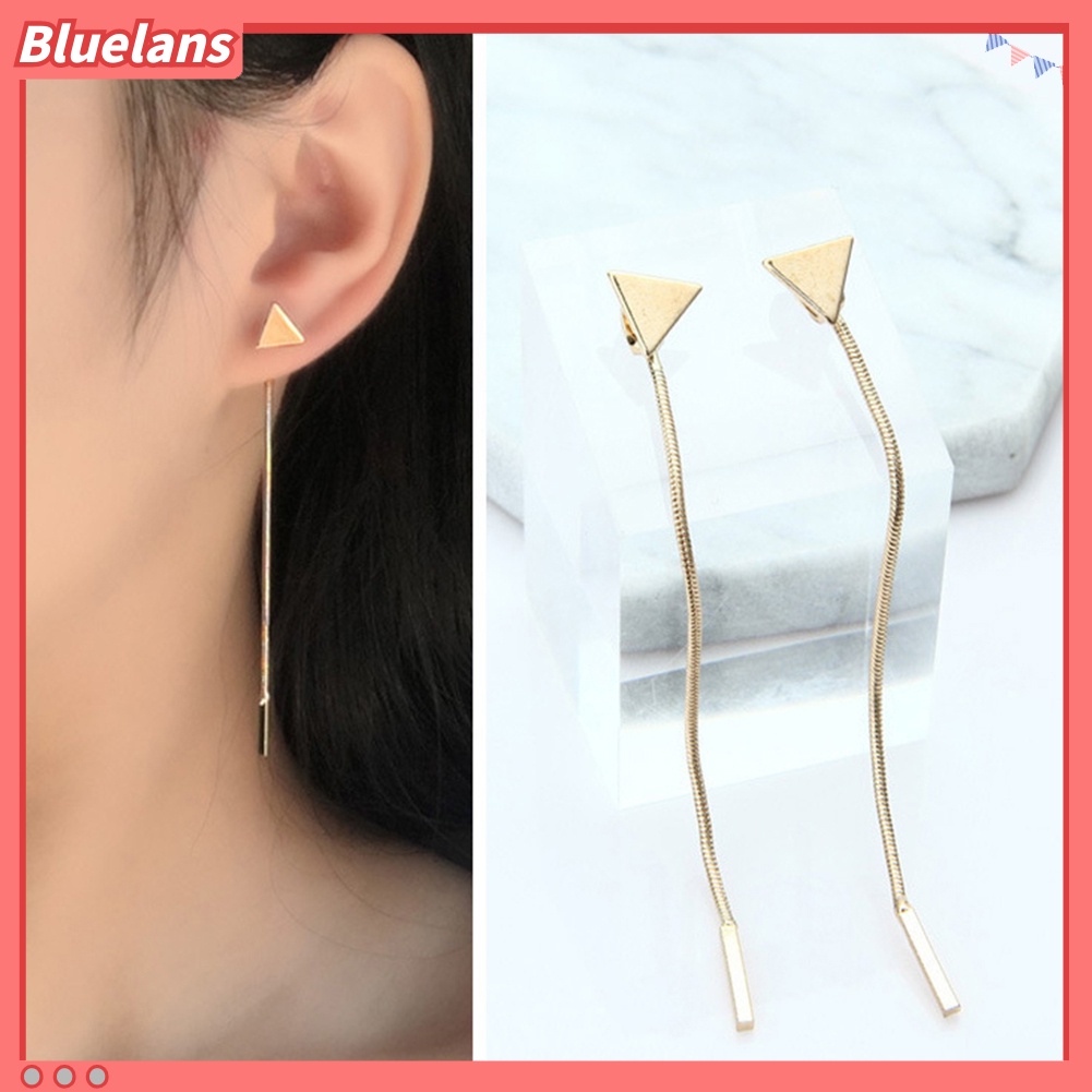 Bluelans Anting Stud Rumbai Panjang Bentuk Segitiga Geometris Untuk Wanita