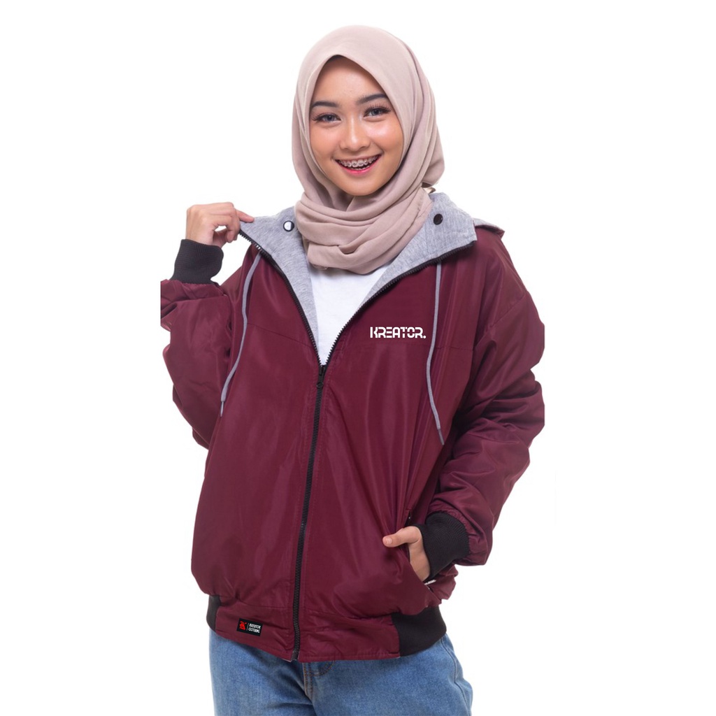 JAKET WANITA BB BOLAK BALIK  PARASUT OUTDOOR GAYA KOREA JACKET WATERPROOF HOODIE BISA DI LEPAS