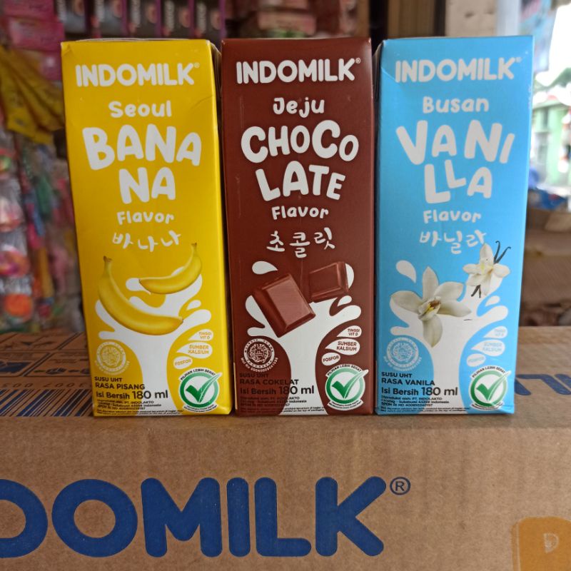 

Susu Uht Kotak Indomilk Rasa Cokelat Vanila Pisang Stroberi Per Dus