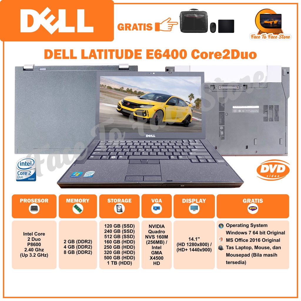 Laptop Terlaris.Dell Latitude E6400.Intel Core2Duo.Ram 2GB/4GB/8GB.HDD 160GB/250GB/320GB/500GB/1TB  