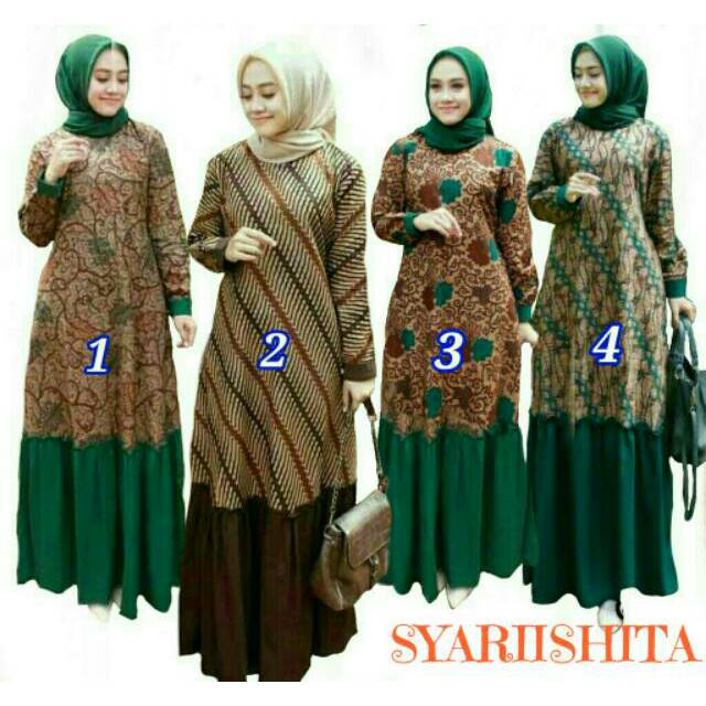 Batik permata - gamis muslim setelan batik solo alodia dress katun primisima Meisya style elsire