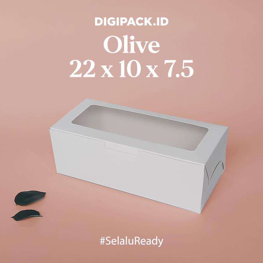 

Digipack - Olive White Window Cake Box 22 X 10 X 7.5 | Dus Kue