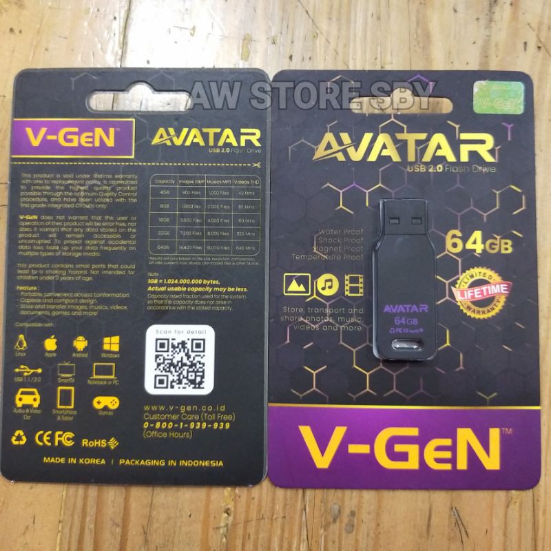 FLASHDISK V-GEN AVATAR 64GB/ 32GB/ 16GB/ 8GB ORIGINAL PRODUCT BY V-GEN