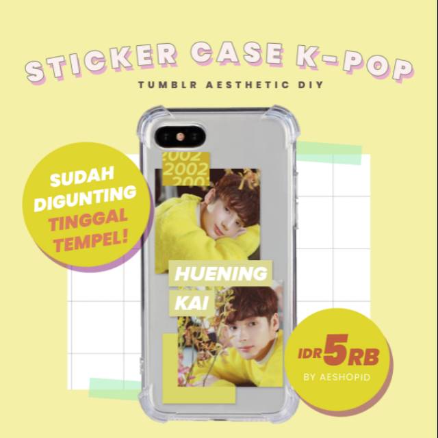 DIY sticker case set TXT stiker tumblr aesthetic hp kpop hueningkai soobin yeonjun beomgyu taehyun