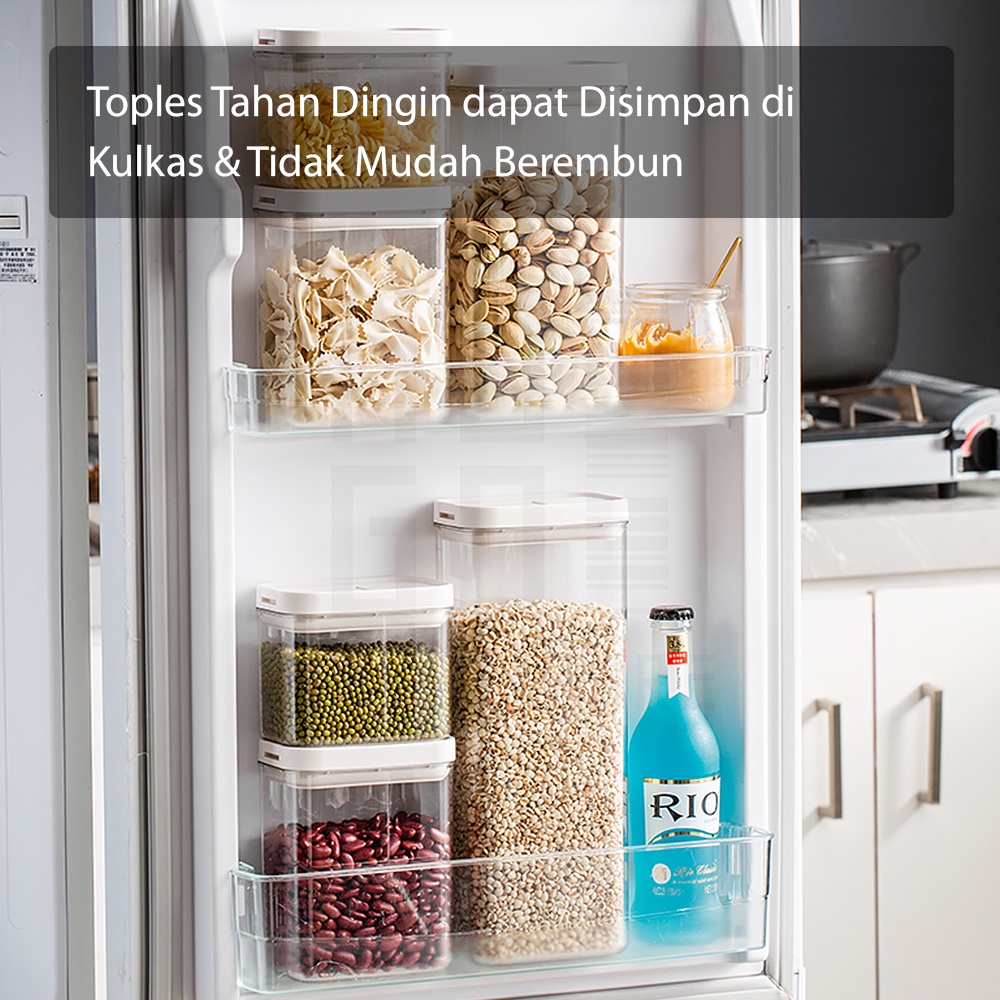 HUGO Toples Penyimpanan Kue Makanan Biji Bijian Serbaguna Kedap Udara Tutup Putih Premium