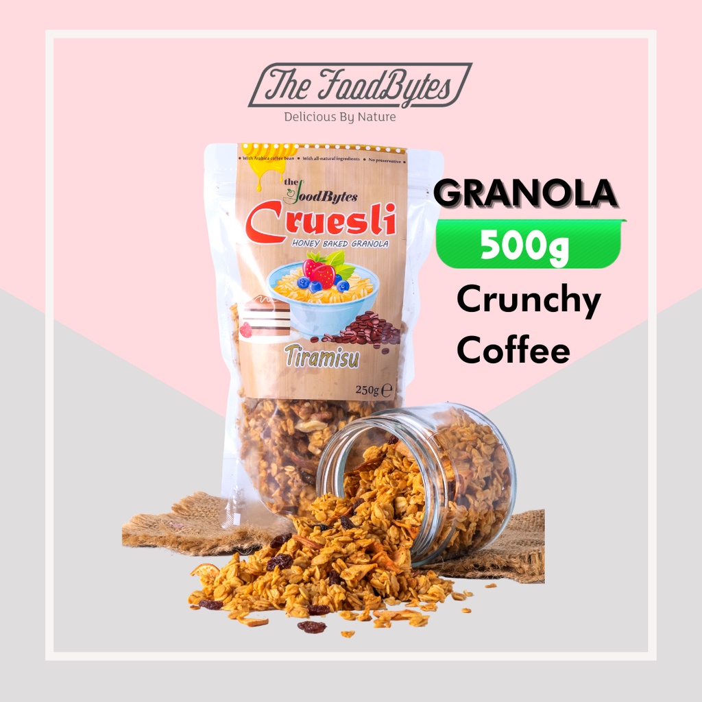 

GRANOLA TIRAMISU 500gr THE FOODBYTES - Sarapan, Snack Oat Sehat, Menu untuk diet