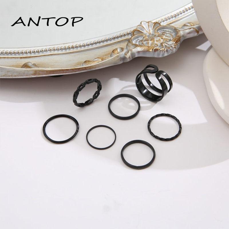 7pcs Cincin Korea Hitam Gaya Punk Aesthetic Cincin Titanium Pria Keren Untuk Wanita Ring Jewelry ANTOP