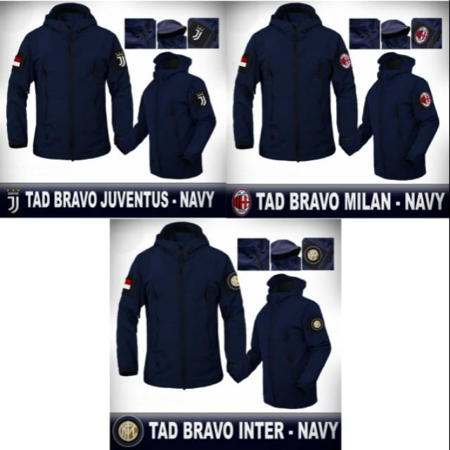 Jaket TAD BRAVO Tactical Warna Biru Navy Klub Liga Italia Logo&Hoodie Lepas Pasang Tanpa Saku Dalam