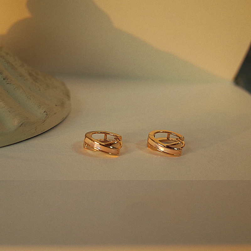 Anting Stud Bahan S925 Silver Metal Tekstur Silang Gaya Korea Untuk Wanita