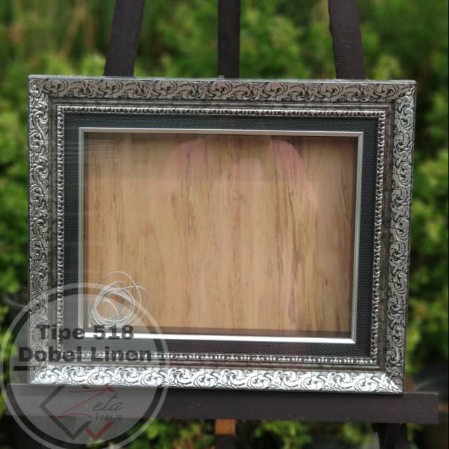 Tipe 518 dobel linen - Pigura mahar ukir hitam silver dobel linen uk. 30x40 - bingkai mahar