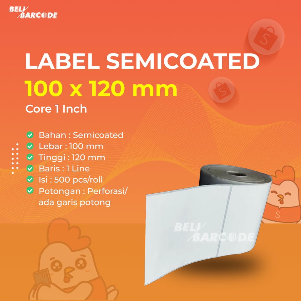 Label Barcode Semicoated Bahan Cetak Label Resi 100x120mm 1 Line