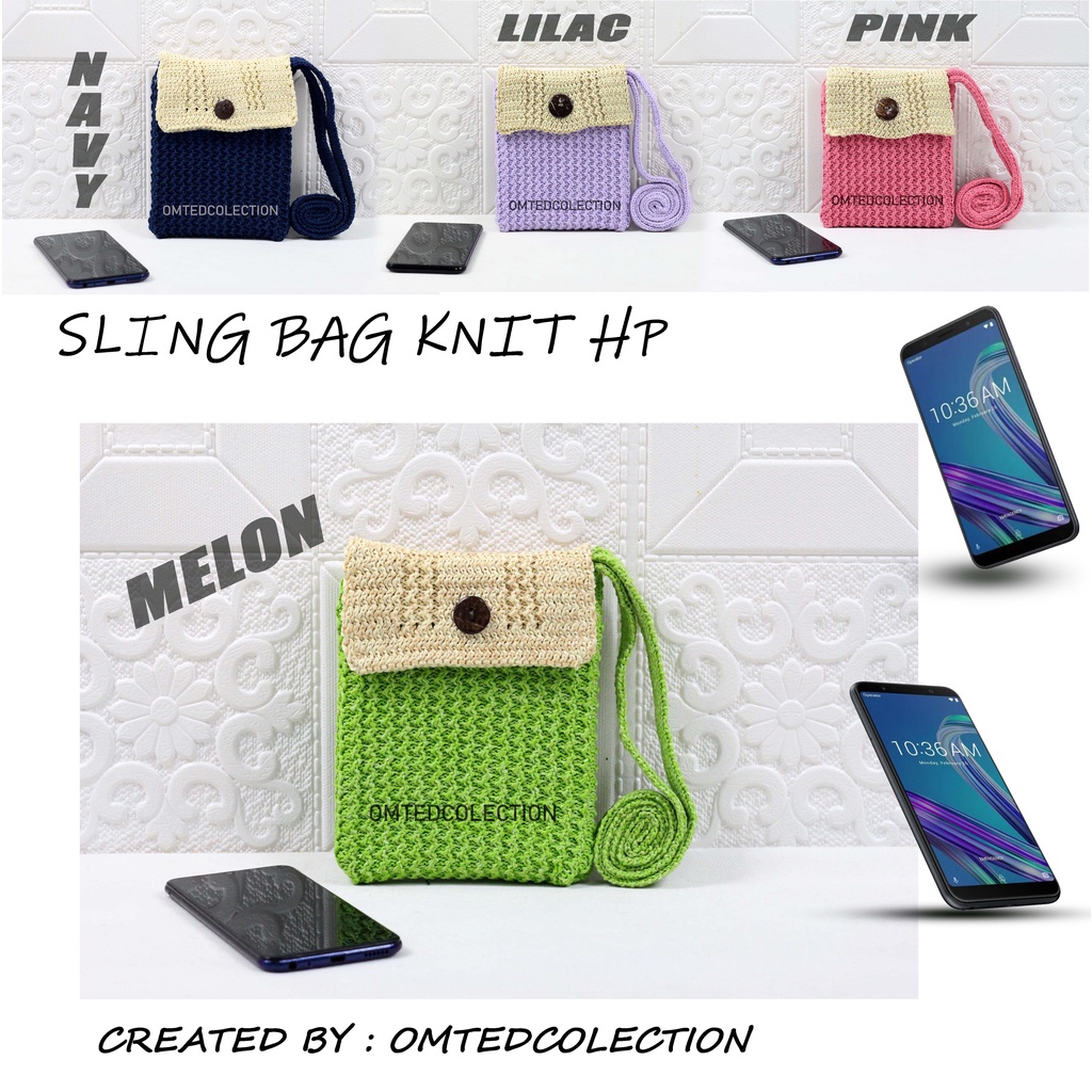 Tas buat hp selempang rajut combi bahan tebal aneka warna / Tas rajut