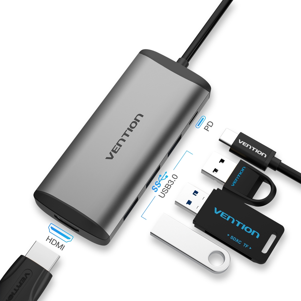 Vention USB C Hub 5 in 1 Adapter Konverter Tipe C Ke USB 3.0/ Hdmi / Pd Type C Hub Splitter