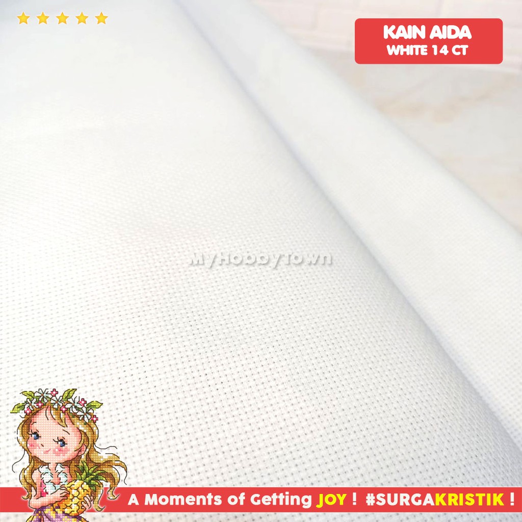 Kain Sulam Kristik Aida 14ct White Putih Lebar 150 cm