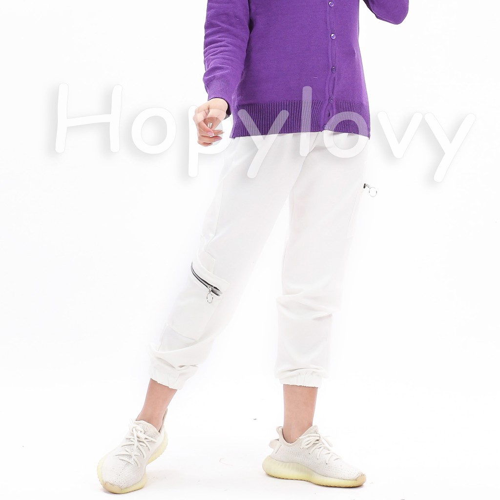 HOPYLOVY Celana Jogger Wanita Zipper Joger Ikari