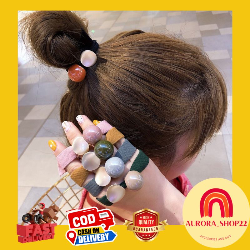 [COD] IKAT RAMBUT KOREA MODEL TALI LEBAR DENGAN HIASAN BATU BULAT CUTE IMPORT TEBAL KARET RAMBUT WANITA KOREA