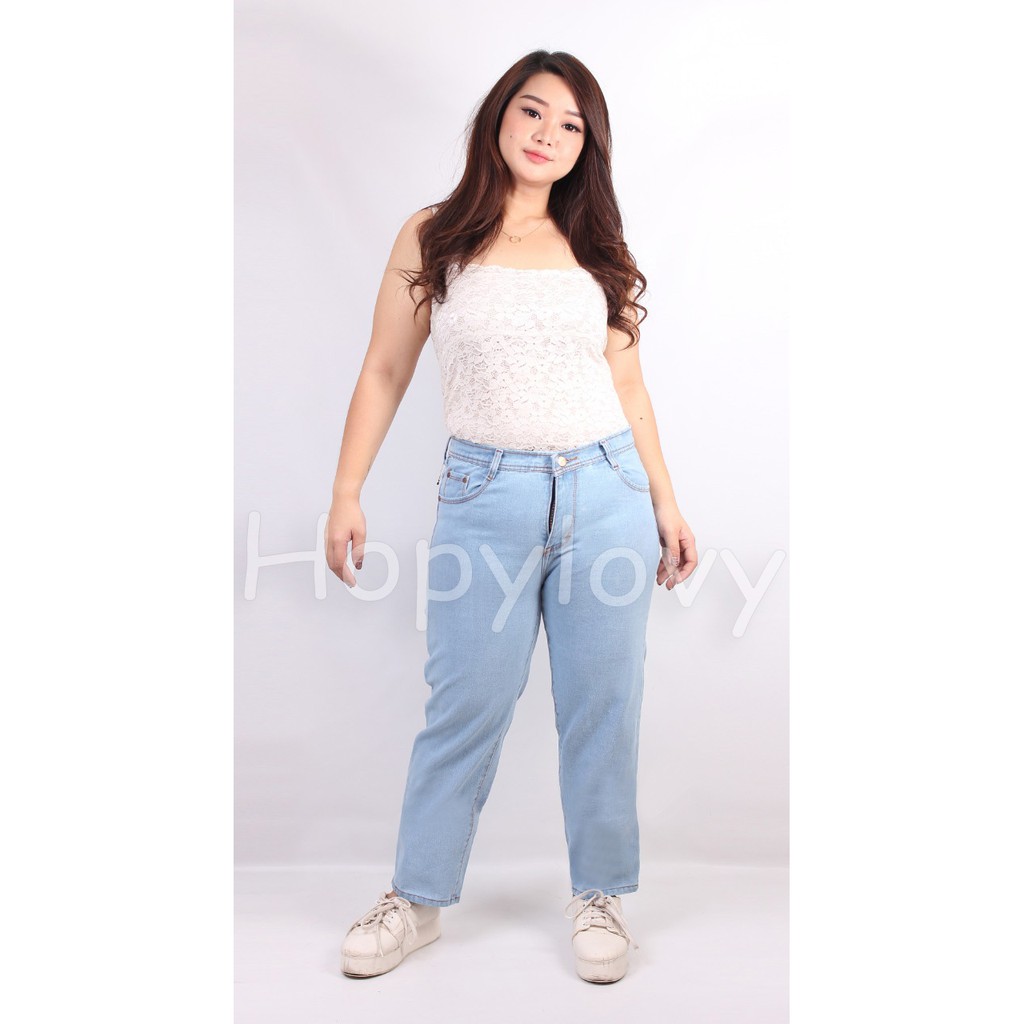 HOPYLOVY - Celana Wanita Plain Boyfriend Jeans UKURAN JUMBO (SIZE 31 - 36)