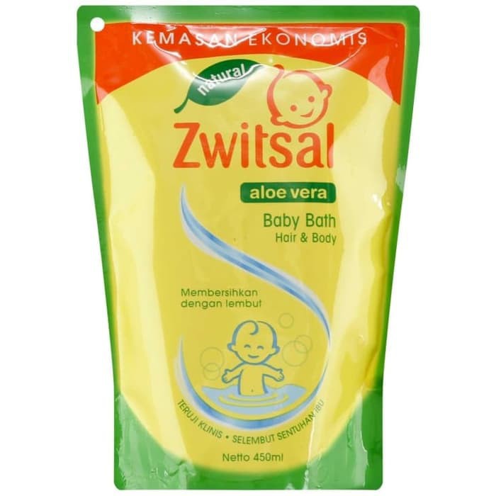 Zwitsal Natural Aloe Vera Baby Bath 2 In 1 Hair &amp; Body Pouch 450 mL / Zwitsal Baby Bath 2 in 1 Refil