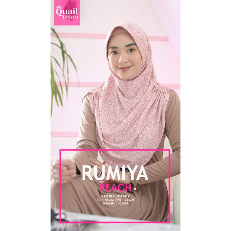 Jilbab Instan beego motif bungan dan logo Q khas Quail model Rumiya