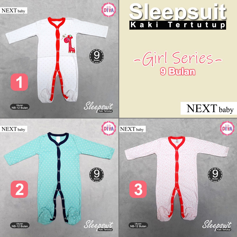 SLEEPSUIT NEXT Baby Girl - Baju Tidur Bayi Cewek JUMPER MODEL KAKI TERTUTUP