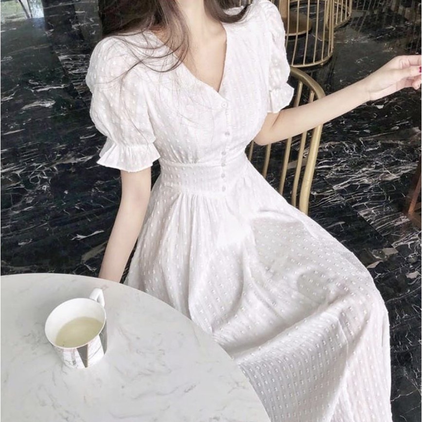 D-35006 White Casual Long Korean Dress PREMIUM