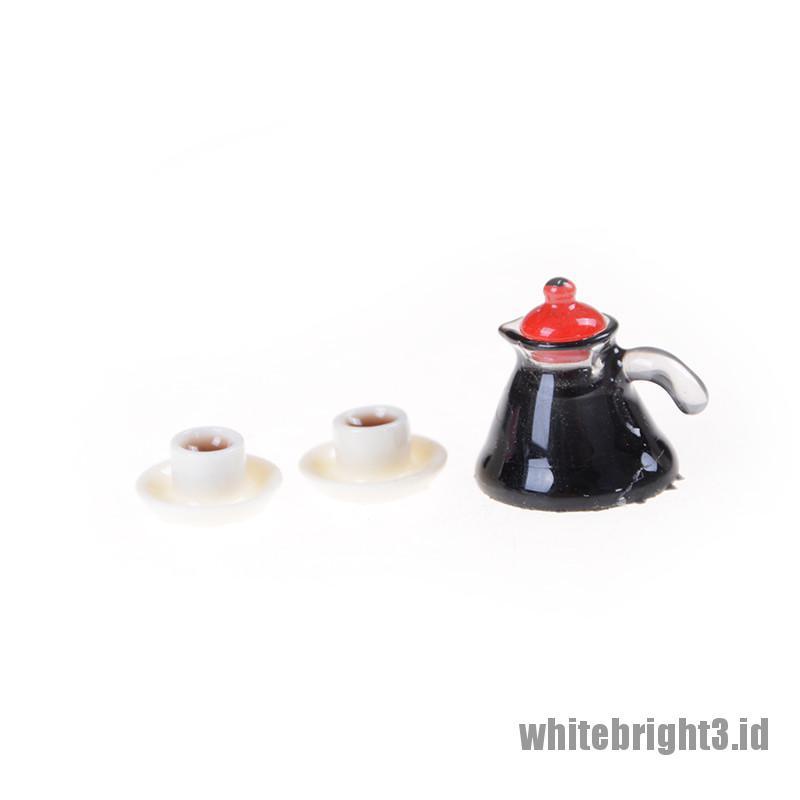(white3) 3pcs / Set Miniatur Teko + Cangkir Kopi + Piring Untuk Dekorasi Rumah Boneka