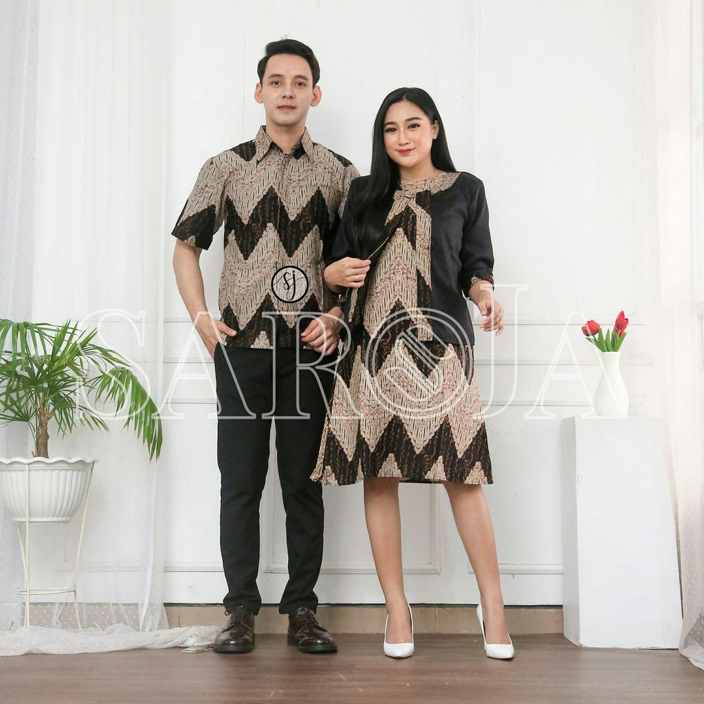 SAROJA | Couple Batik Keluarga Zigizaga | Dress Wanita Kantor Casual | Couple Natal Keluarga | Couple Natal Pasangan | Dress Natal Jumbo | Baju Natal Couple Keluarga Ayah Ibu Anak