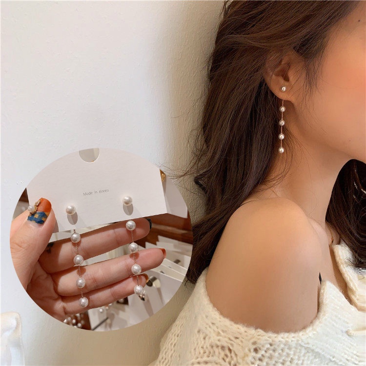 Korean Style Solid Color Imitation Pearl Tassel Metal S925 Silver Needle Women Earrings