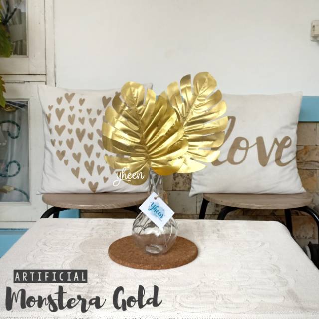 Artificial Monstera Gold / daun monstera gold