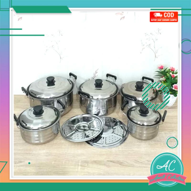 Premium Cookware Set panci alat masak spatula steamer 12 pcs Panci kingko beranak