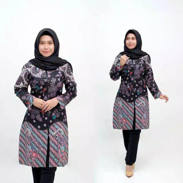 Bavc Batik Tunik Zipper Depan M L Xl Xxl