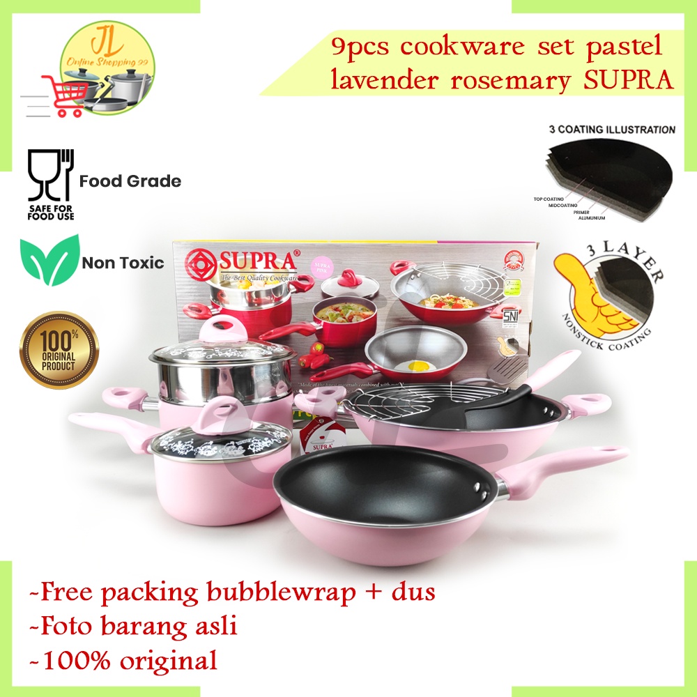 Cookware set 9 pcs Supra Rosemary Pink / Panci set / Panci Set 9pcs Supra