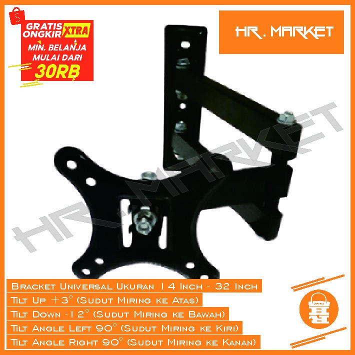 Bracket Monitor 24 19 21 17 Tv Led Braket Lcd Gantungan TV 14 - 28 Inch Swivel Wall Breket 2 Lengan