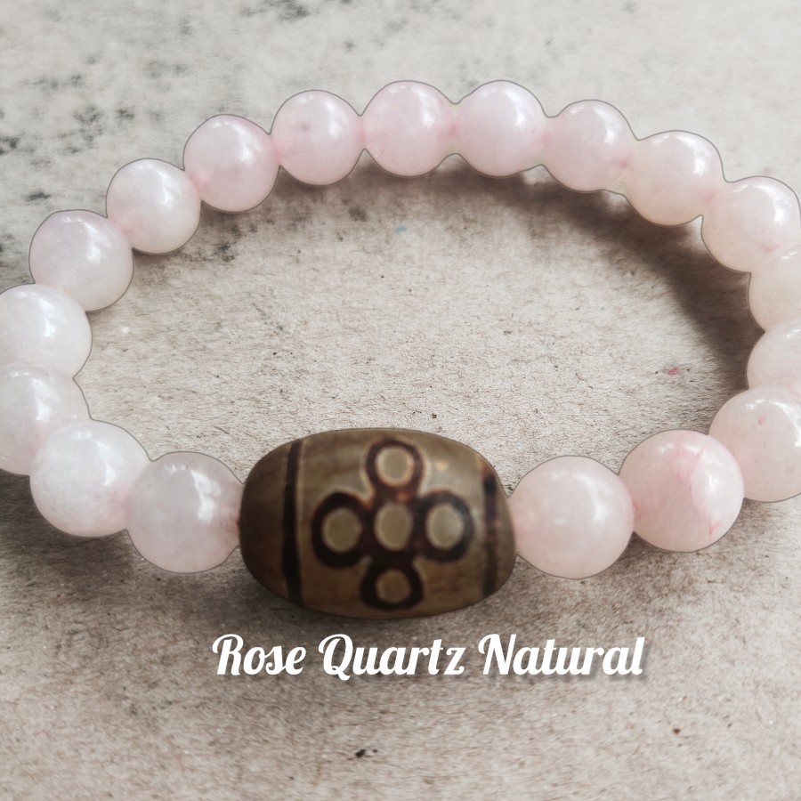 Rose Quartz Gelang Natural Dzi Flower