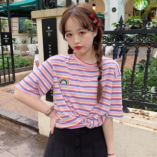 Kaos  T Shirt Longgar Lengan  Pendek  Motif Garis Garis 