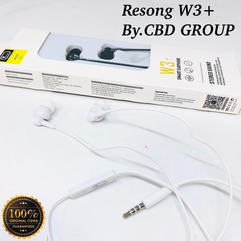 GROSIR HANDSFREE VIVAN RESONG W3+ ORIGINAL STEREO EARPHONE