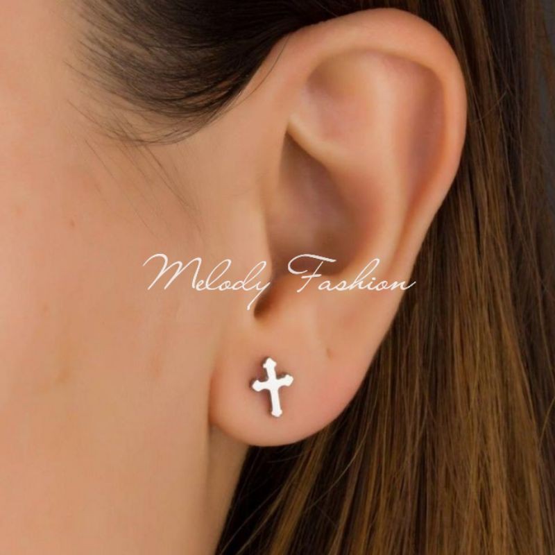 TINDIK SALIB PREMIUM MFS TITANIUM ANTIKARAT SILVER KRISTEN KATOLIK COWO CEWE PRIA WANITA TUSUK