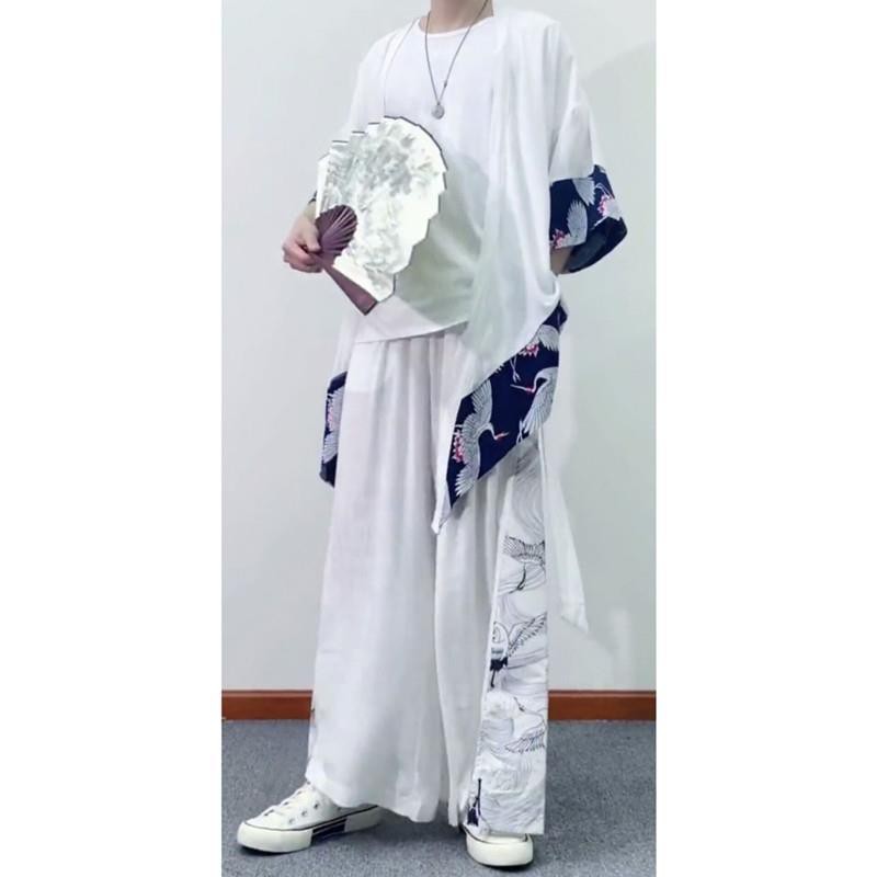 musim panas Gaya cina Hanfu liontin celana lebar kaki Elegan pria jaman dahulu abadi jubah longgar,