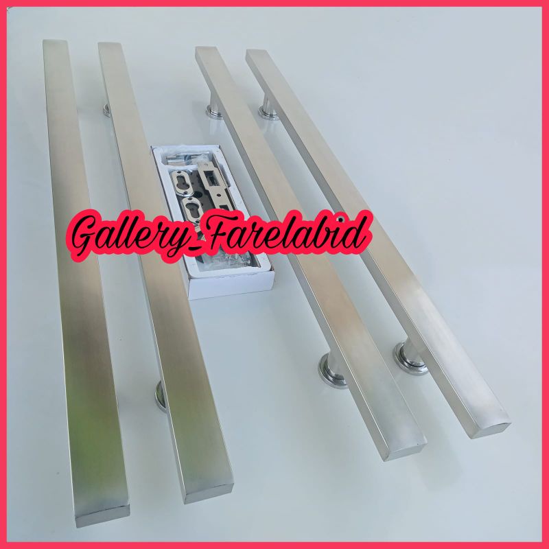 Handle Pintu Rumah Stainless Steel Kotak 80 Cm Set Body Kunci Gagang Pintu Rumah Modern 60 Cm Full Set Bodi Pelor Pegangan Pintu Kupu Tarung 45 Cm Tarikan Pintu Rumah Utama Minimalis